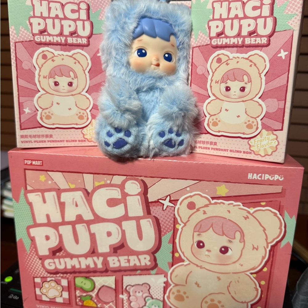 Authentic HACIPUPU Gummy Bear Blue Plush Toy from POP MART - Blueberry Flavor